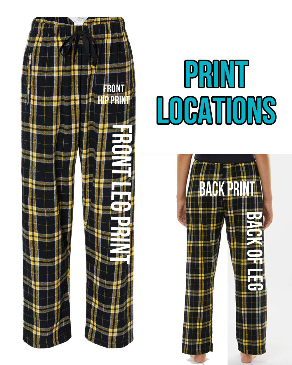 Boxercraft Unisex Flannel Pants Charcoal and Black Buffalo Flannel Pants with Custom Text