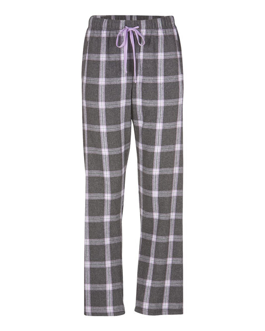 Boxercraft Ladies Haley Flannel Pants Charcoal and Lavender Color Pants with Custom Text