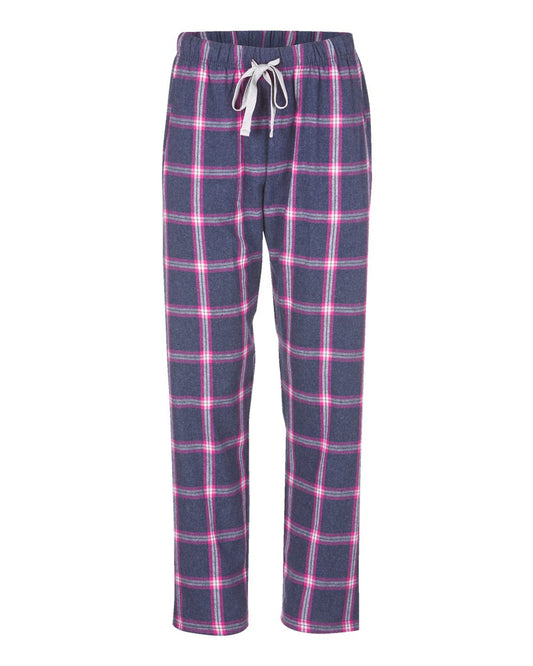 Boxercraft Ladies Haley Flannel Pants Navy and Pink Color Pants with Custom Text