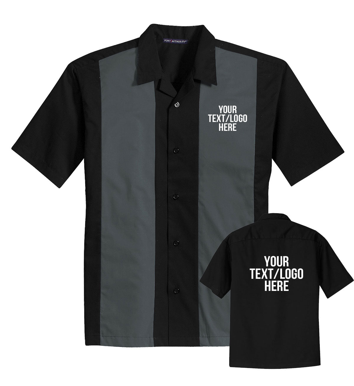 Port Authority S300 Retro Bowling Shirt Black and Grey Custom Text