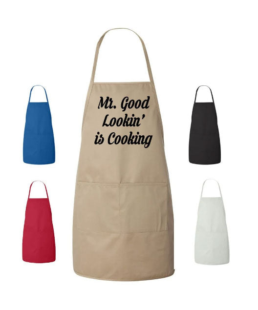 Cooking Apron Cursive Mr.Good Looking is Cooking Gift Design Cooking Apron