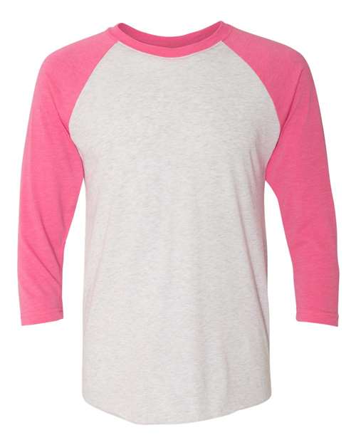 Next Level - Unisex Triblend Three-Quarter Raglan T-Shirt - 6051 White / Pink