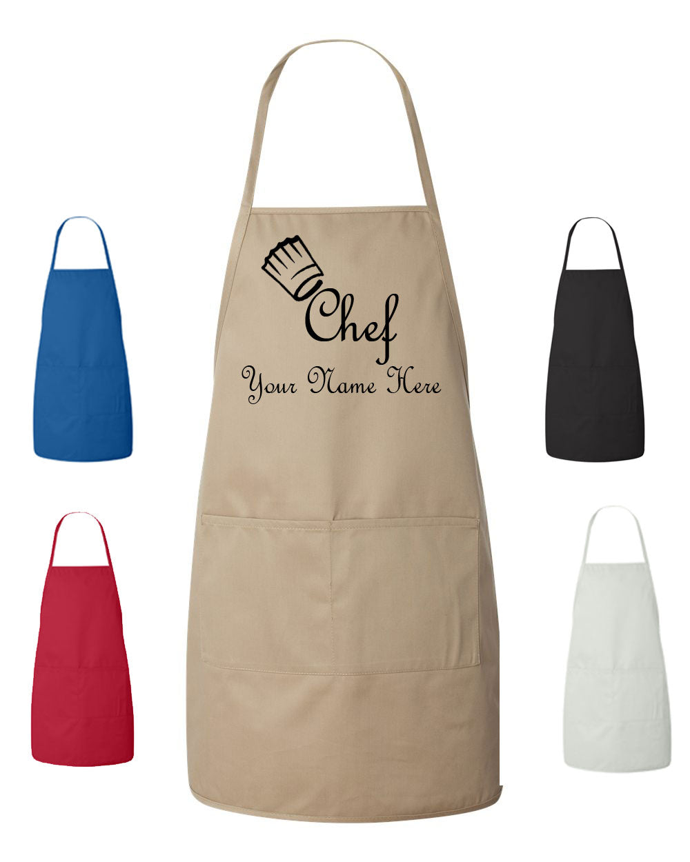 Personalized Chef Cooking Apron with Chef Hat Clipart with French Script Text
