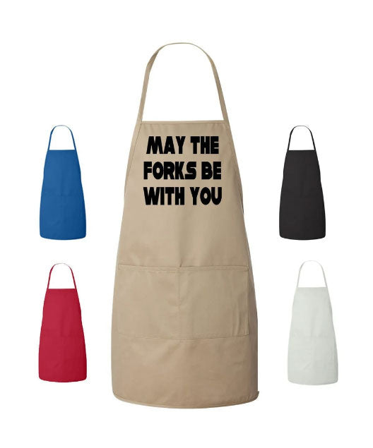 Cooking Apron May The Forks Be With You Gift Design Cooking Apron