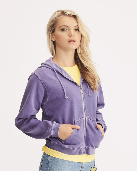 Comfort Colors Ladies Pigment Dyed Full Zip Hooded Sweatshirt 1598 Lavender XL