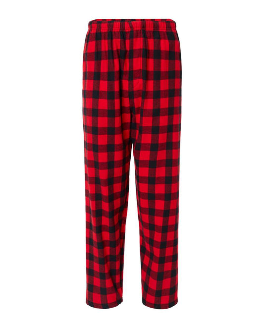 Boxercraft Unisex Flannel Pants Red and Black Buffalo Flannel Pants with Custom Text
