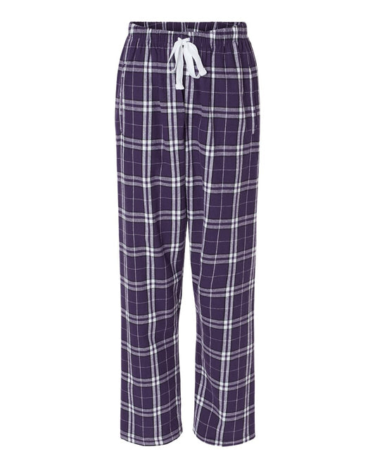 Boxercraft Ladies Haley Flannel Pants Purple and White Color Pants with Custom Text