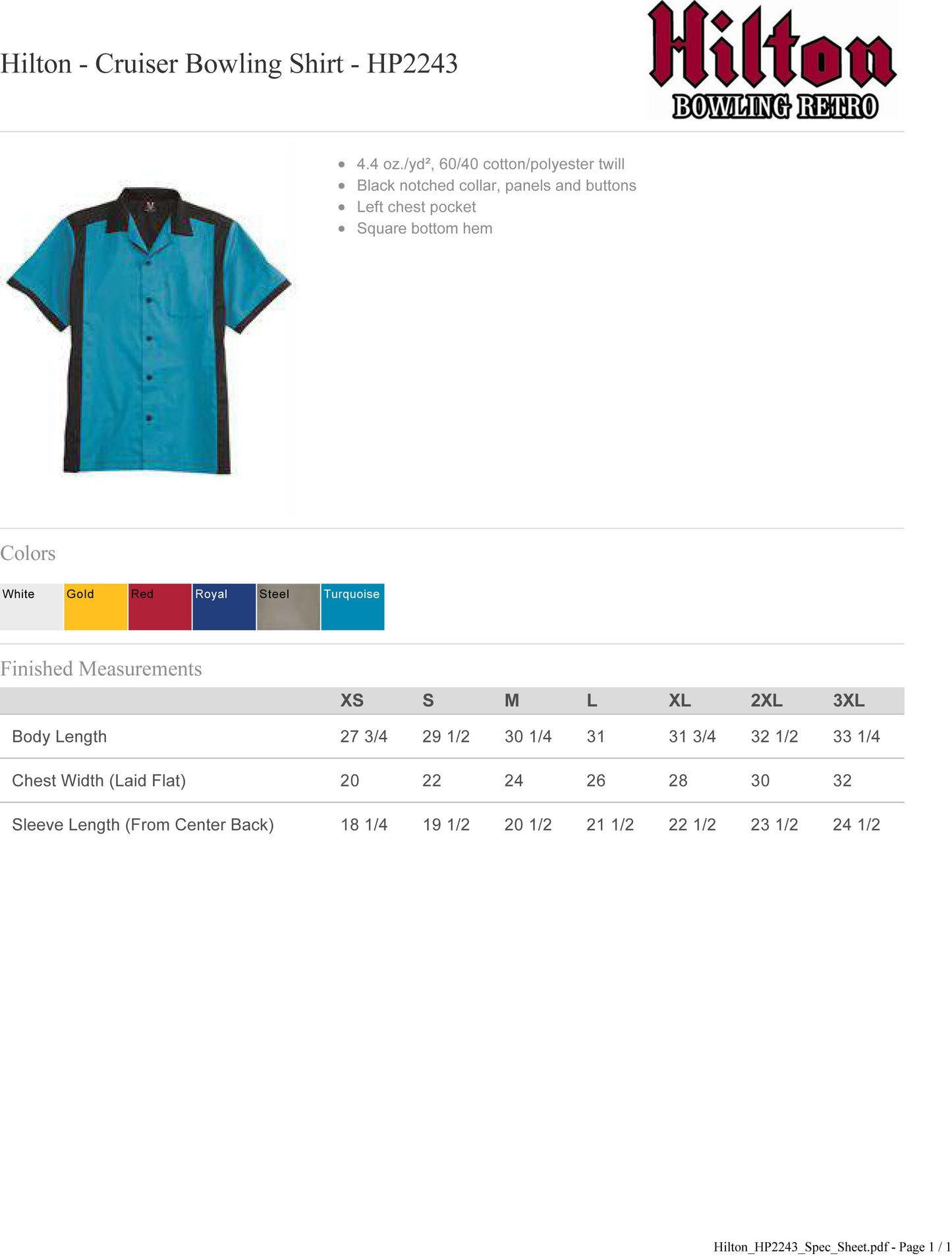 Hilton HP2243 Bowling Shirt Steel Custom Text or Design
