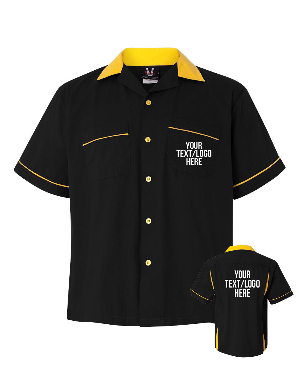 Hilton HP2244 Bowling Shirt Black With Yellow Trim Custom Text or Design