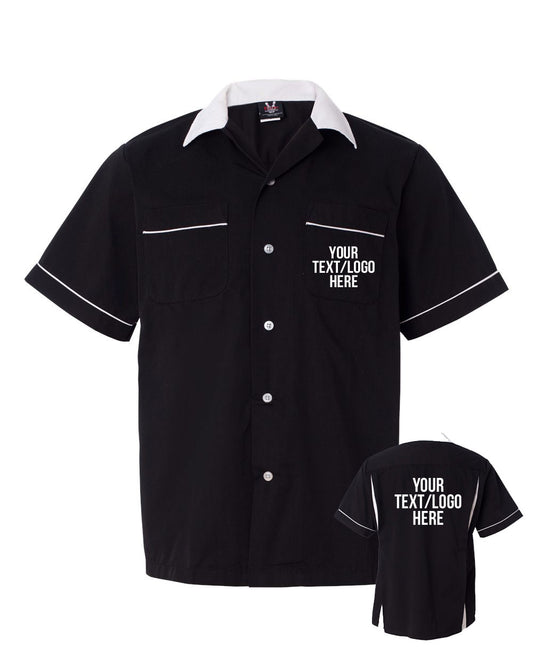 Hilton HP2244 Bowling Shirt Black With White Trim Custom Text or Design