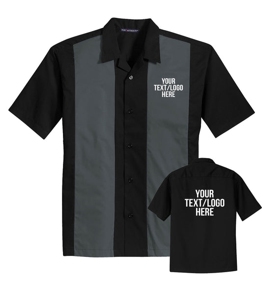 Port Authority S300 Retro Bowling Shirt Black and Grey Custom Text or Design