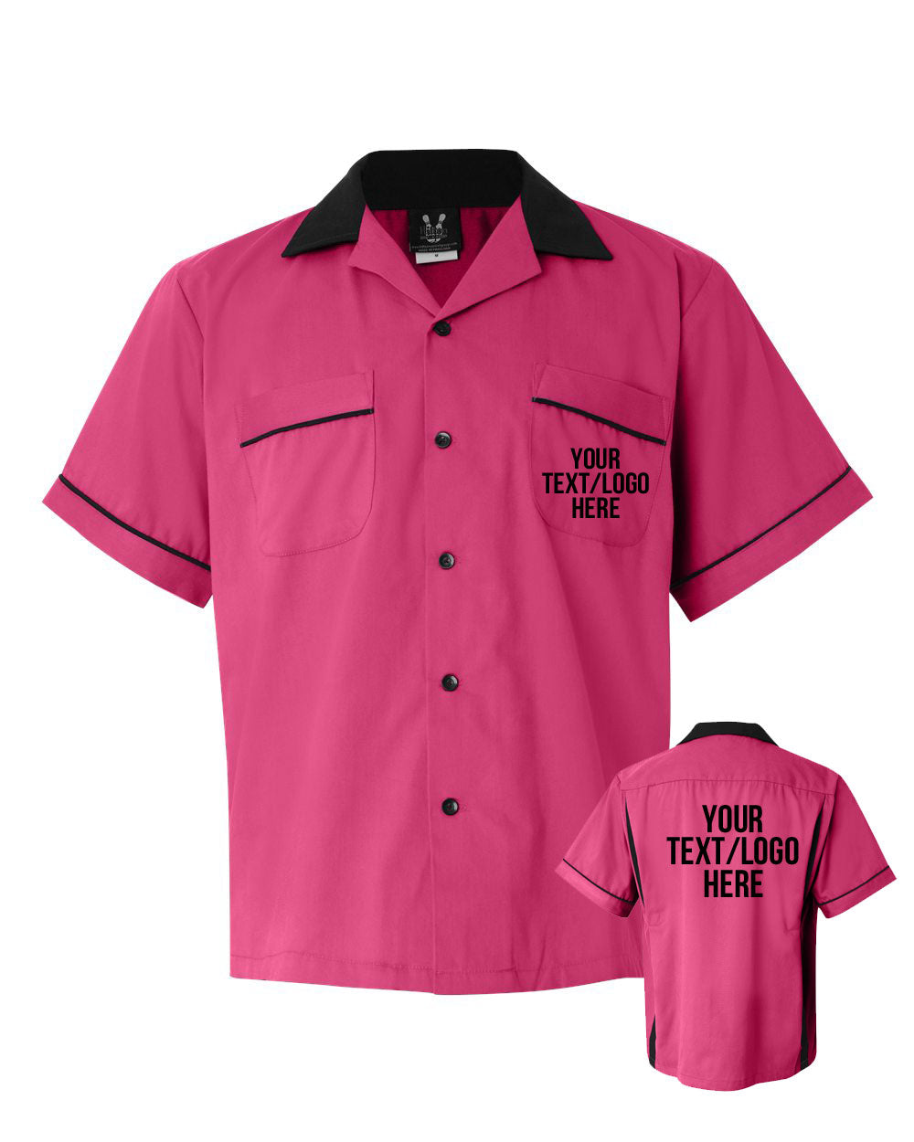 Hilton HP2244 Bowling Shirt Pink with Black Trim Custom Text or Design