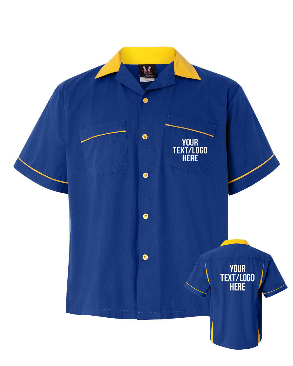 Hilton HP2244 Bowling Shirt Royal with Gold Trim Custom Text or